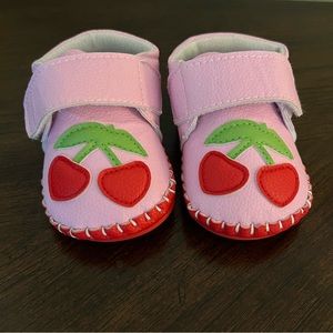 Baby infant stitched moccasin soft shoe - cherry design
